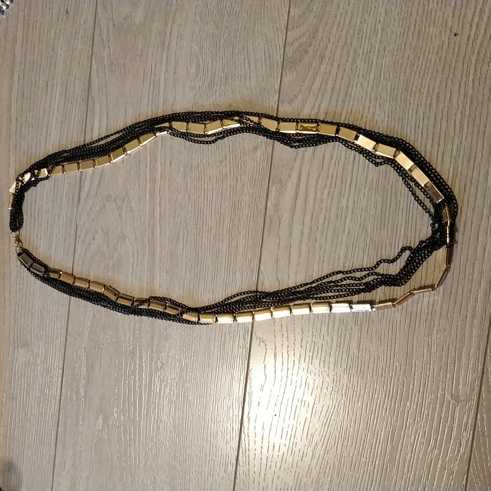 Sexy black and Gold Statement long multi strand necklace